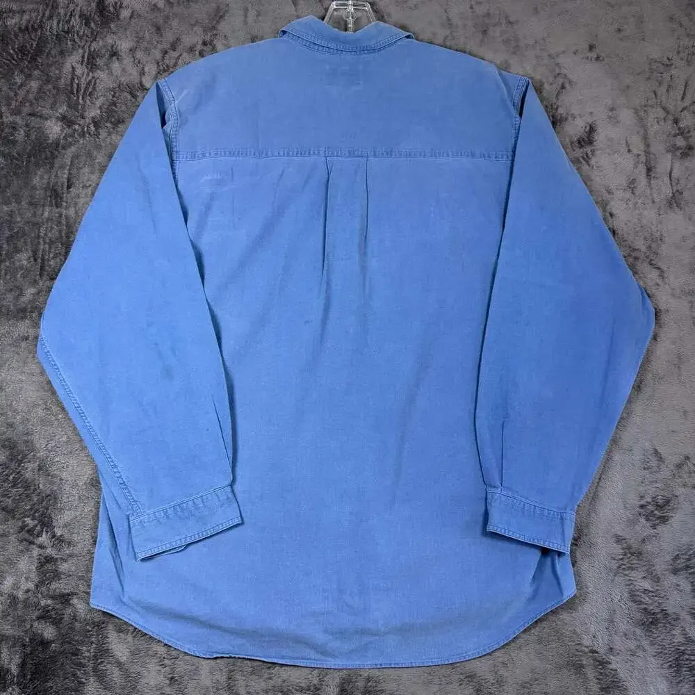 Vtg 80s Banana Republic Mens L Heavyweight Cotton Long Sleeve Blue Shirt